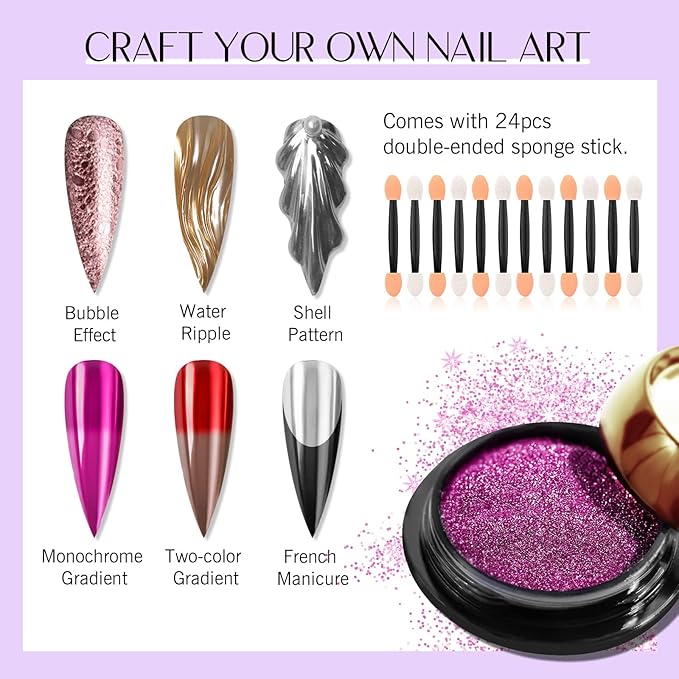 Saviland Chrome Nail Powder Set: 30Pcs Metallic Mirror Chrome Nail Powder Gold Black Red Green Gold Chrome Powder for Gel Nails Home & Nail Salons DIY