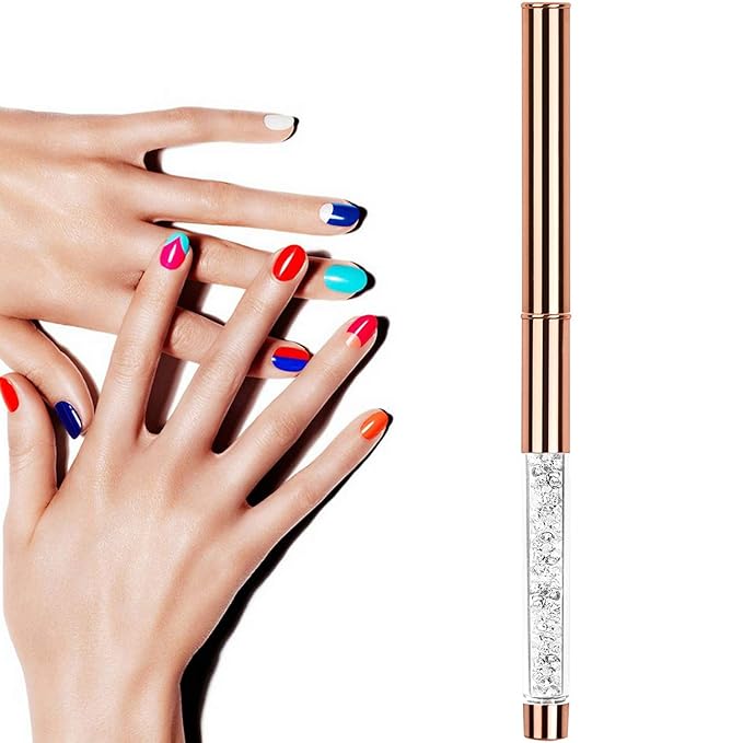 1Pcs Oval UV Gel Nail Brush Rhinestone Handle Professional Nail Art Tools Size 8 Rose Gold