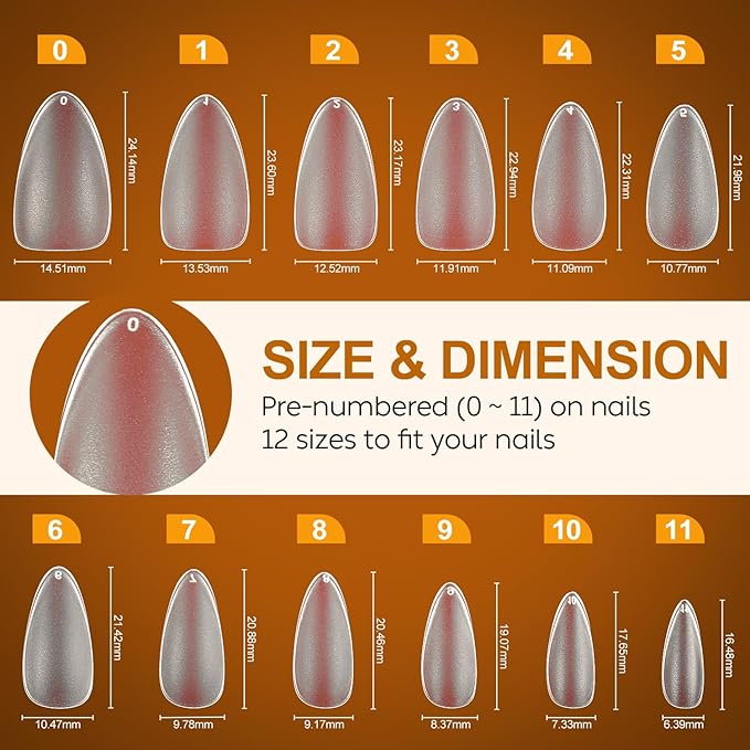 Nicedeco Gel Nail Tips Medium Almond Etch X Nail Tips, 10 Sizes 500 PCS Matte Full Cover False Nails Clear Acrylic Nails Glue on Nails - 017