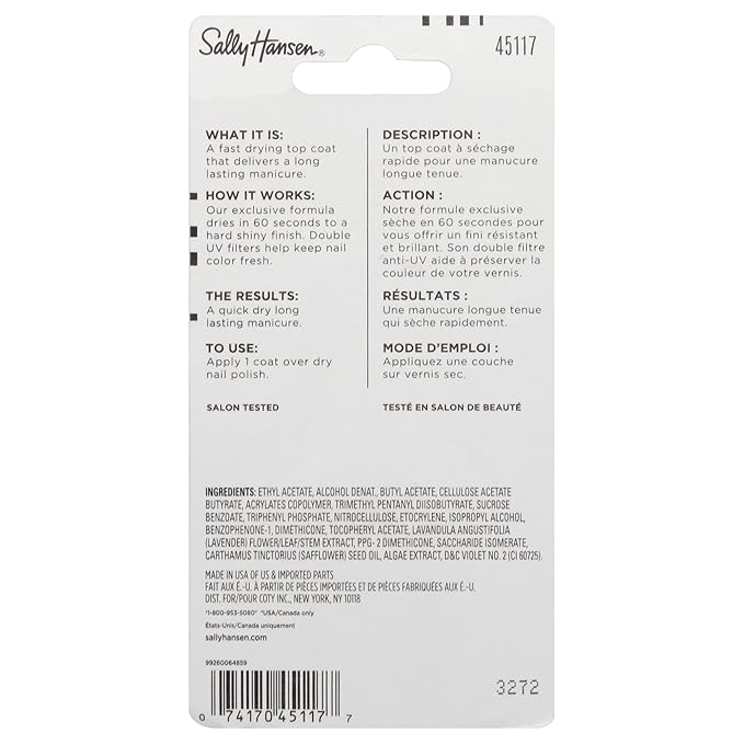 Sally Hansen Insta-Dri®, Clear Top Coat, Quick Dry, Long Lasting, Streak-Free Shine, Clear Nail Polish