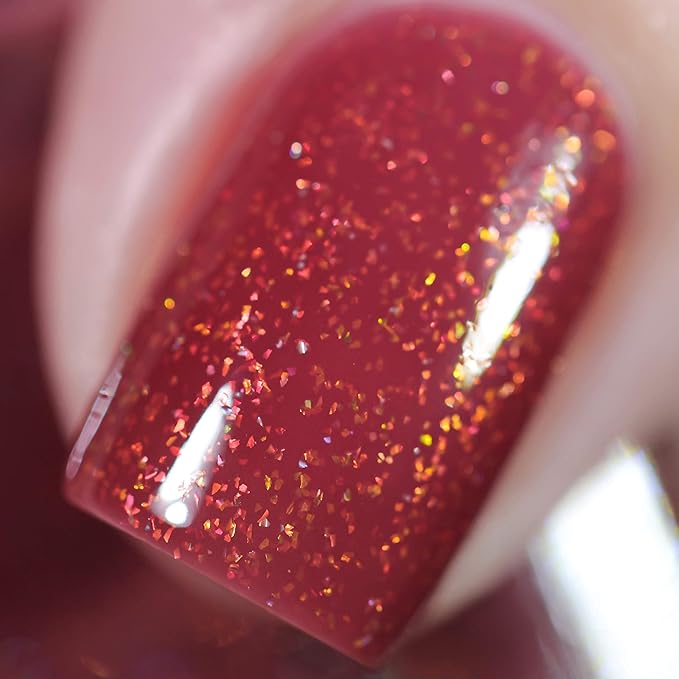 ILNP Cross My Heart - Crisp Rustic Red Holographic Jelly Nail Polish