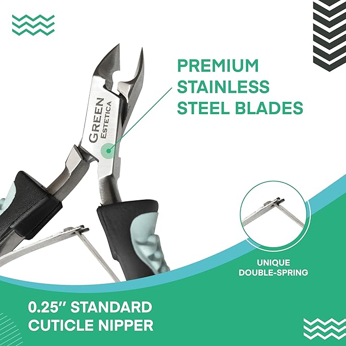 Cuticle Trimmer with Non-Slip Grip Handle Professional Stainless Steel Cuticle Cutter Sharp Blades Double Spring Cuticle Nippers for Nail Care Pedicure Manicure Nail Tools (Green-Black)