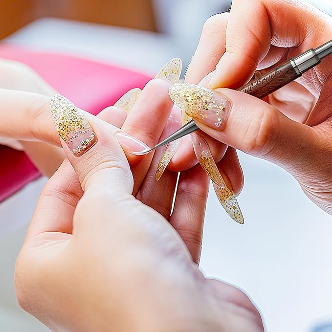 Acrylic Nail Brush,Double-ended Nail Brush French Tip Brush,Nail Art Painting Brush for Long Lines,Thin Details, Fine Drawing,Builder Gel,Polygel (Large rectangular round brush+5mm Line brush)