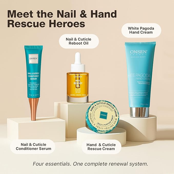 Onsen Hand & Cuticle Rescue Cream | Organic Nail Strengthener & Balm | Dry, Cracked Hands, Elbows & Feet | Shea Butter, Tsubaki & Jojoba Oil | Nail Repair & Growth, Vegan – 2 Pack (0.88 oz)