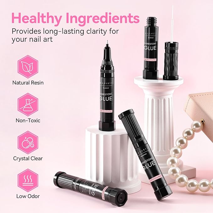 Makartt Nail Rhinestone Glue Gel-Upgrade Gel Nail Glue with Brush Pen Tip for Nail Charms Gems Super Strong Adhesive Precise for Nail Charms Crystals Rhinestone 3D Art Design Cured Need 8ml*4