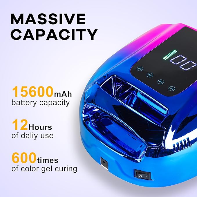 96W Rechargeable UV LED Nail Lamp UV Light for Gel Nails Cordless Gel Nail Lamp Nail Dryer with 42 Beads Smart Sensor & Metal Base