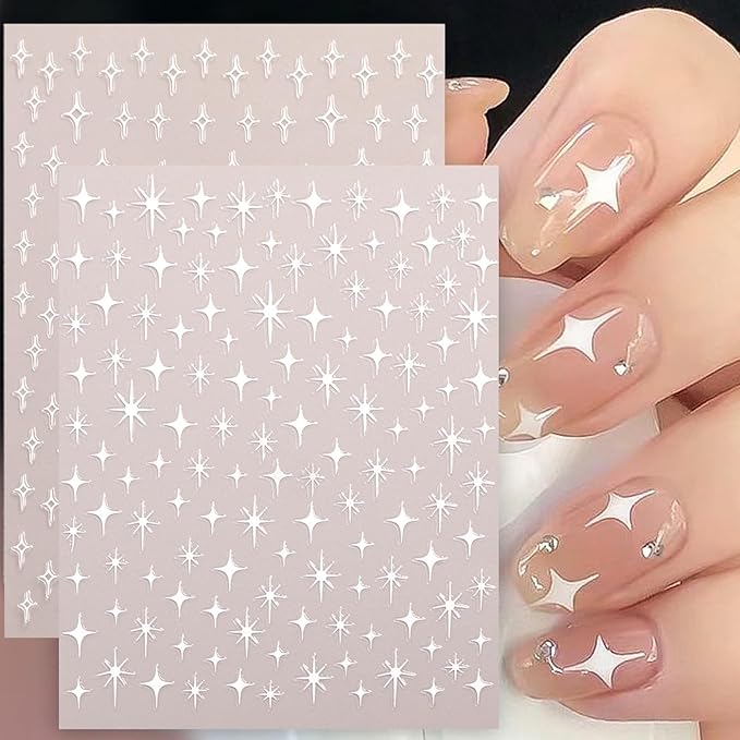 6Pcs Star Nail Sticker for Nail Art 3D Self-Adhesive Nail Decals French Cross Starlight Black White Gold Silver Design Pegatinas Uñas Slider Decal DIY Nail Tips Manicure Decor Supplies for Women