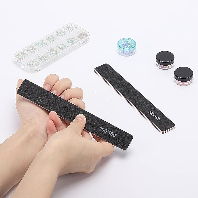 100 Pcs Black Nail Files 100/180 Grit Professional Double Sided Emery Boards Coarse and Medium Grit Rectangle Buffering File for Acrylic Nails