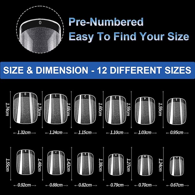 BlueZOO Soft Gel Nail Tips Extra Short Square Nails, 600Pcs Full Cover Half Matte Acrylic Nail Tips Clear Press On Nails for Extension Nail Manicure Home DIY Salon Fake Nails, 12 Sizes