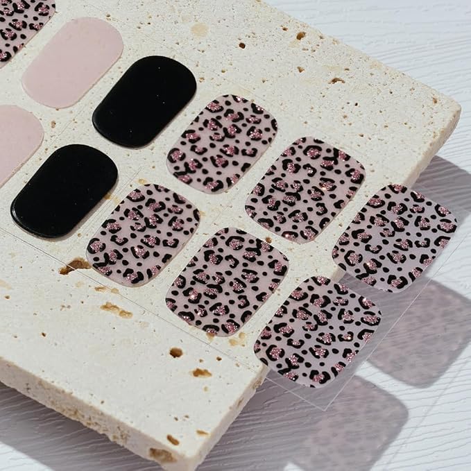 Arte Clavo Semi Cured Gel Nail Strips, 20 Pcs Gel Nail Stickers with UV Light Required, Salon Quality, Long Lasting, Easy Apply and Remove (Pink Leopard)
