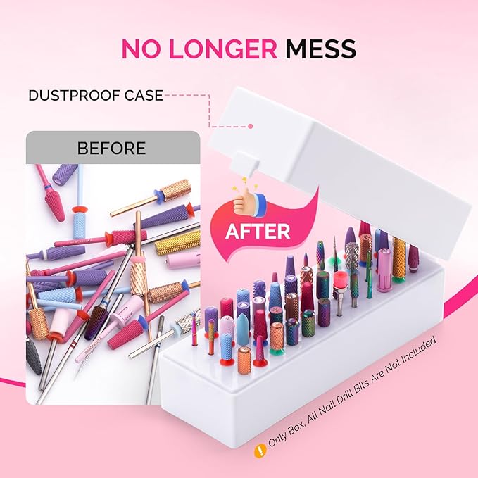 MelodySusie Nail Drill Bits Holder, 48 Holes Case, Portable Dustproof Displayer Organizer Container, Nail Tech Professional Nail Art Tool, Travel Salon Home, White (Drill Bits Not Included)