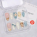 Luxury Press on Nails Short Almond Handmade 3D Starfish Fake Nails French Tip False Nails Flower Pearl Art Designs Glossy Stick on Nails Full Cover Thick Acrylic Nail for Women (Size M)
