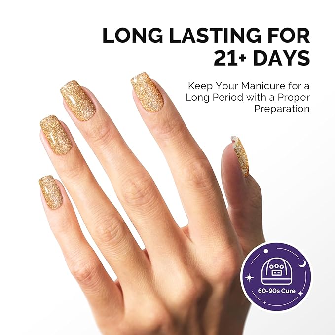 MelodySusie Galaliver Gold Glitter Gel Nail Polish, 15ML Shimmer Gold Sparkle Gel Polish Soak Off UV LED Cured Long Lasting Gift for Women DIY Nail Design Nail Art Manicure X02