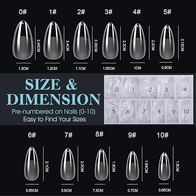 Gelike ec Nail Tips Almond for Salon: 552 Pcs Medium Soft Gel Nail Tips for Manicure 12 Sizes