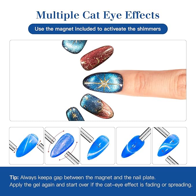 Cat Eye Gel Nail Polish with Magnet Stick, 15ml Holographic Magnetic Gel for DIY Nail Art, Long-Lasting & Safe Formula, Sapphire Swift
