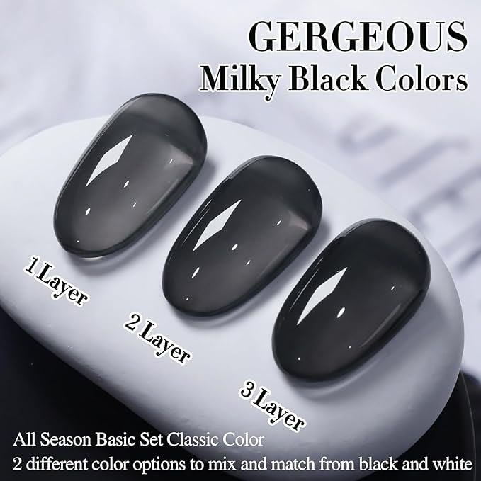 Double Rhythm 2 Pcs 0.50 OZ Gel Polish Hema Free Same Color Same Bottle Translucent Neutral Natural Milky 15 ML Jelly UV Polish Art DIY at Home (Black White-C1366+C1367)