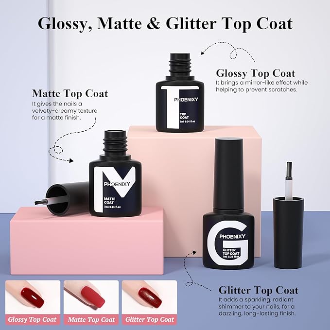 PHOENIXY Gel Nail Polish Kit with U V Light 48W, 44 Pcs 72 Effect Gel Nail Polish Set Base Glitter Top Coat Manicure Nail Tools Gifts for Women
