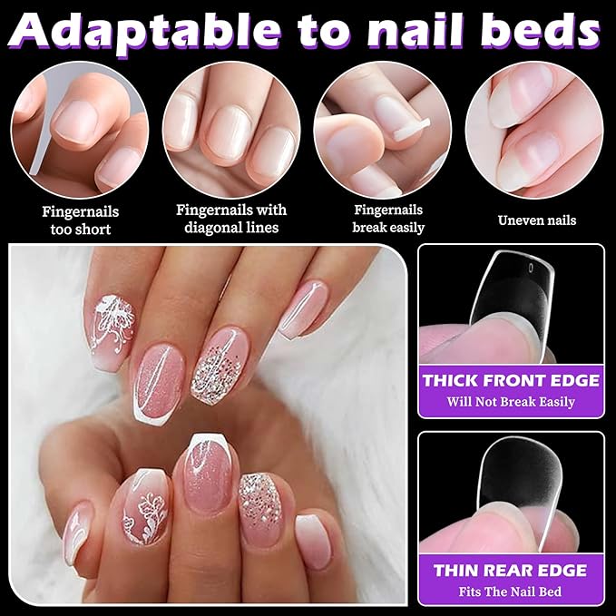 LoveOurHome 750pc Extra Short Coffin Nail Tips Clear Fake Nails XS Short Coffin Gel Nail Tips Full Cover Acrylic Nails Clear Press on Nails XS False Nail 15 Sizes Fingernail for Gel Nail Extension