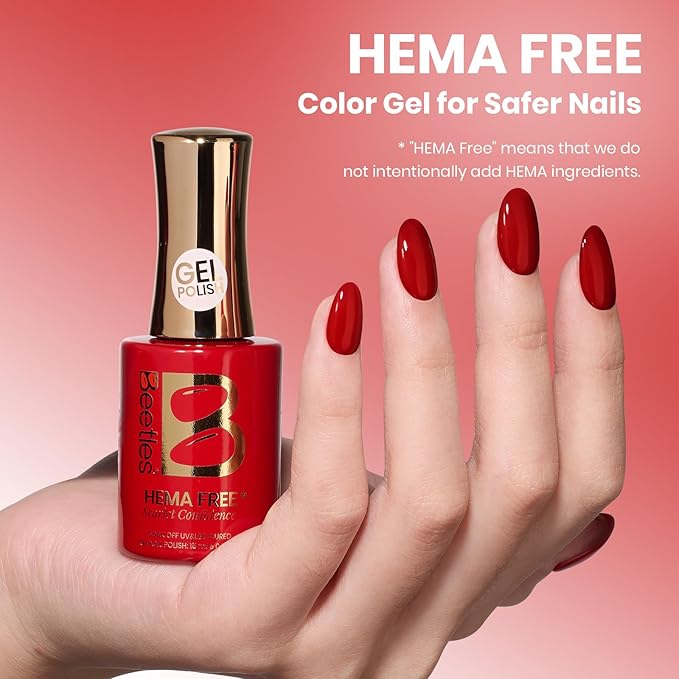 Beetles Red Gel Polish - Scarlet Confidence 15ML/0.51Fl Oz, Hema Free Red Gel Nail Polish, Same Color Same Bottle, Soak Off UV LED Lamp Nail Art, Long-Lasting Manicure Salon DIY Home