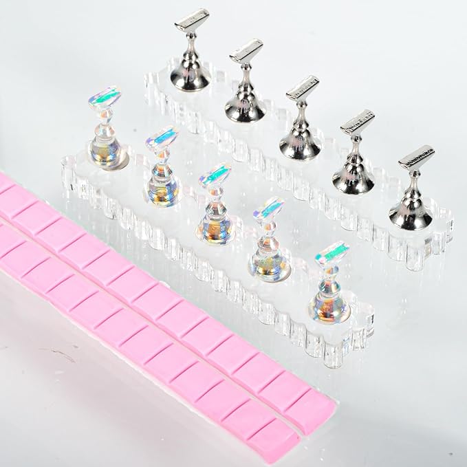 Magnetic Nail Display Stand - Acrylic Nail Holder for Painting, Press On Nail Stand with Strong Magnets, Nail Art Practice Hand Stand