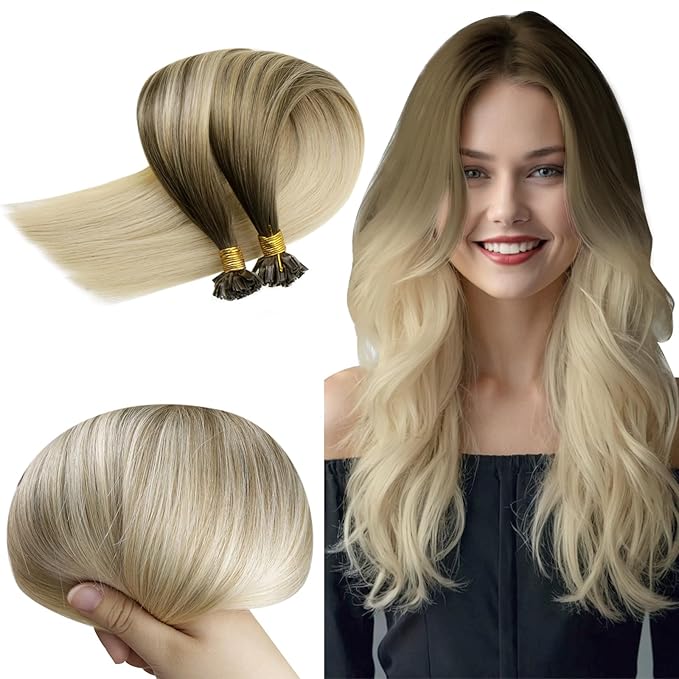 RUNATURE U Tip Hair Extensions Human Hair, Ombre Blonde U Tip Extensions, 22 Inch K Tip Hair Extensions for Women, Hot Fusion Pre Bonded Remy Natural Hair, Easy to Maintain 50g 50s