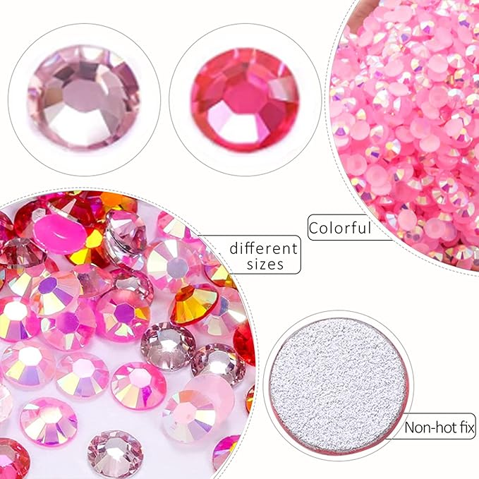 RODAKY Resin Rhinestones Kits 2/3/4/5mm Flatback Jelly Rhinestones Bulk Bedazzling Crystal Gems Beads Stone for Manicure DIY Crafts Mugs Bottles Tumblers Clothes Face Makeup (Pink)