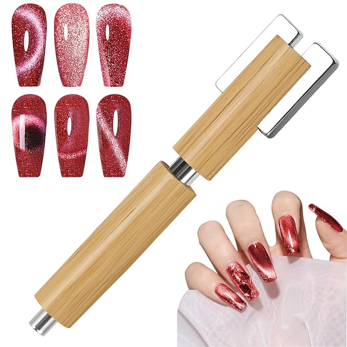 Multifunctional Nail Magnet,Cat Eye Magnetic for Nails,Detachable Design with Solid Wood Shell Protection,Strong Magnet for nails Salon Art Tools(Original Wood)