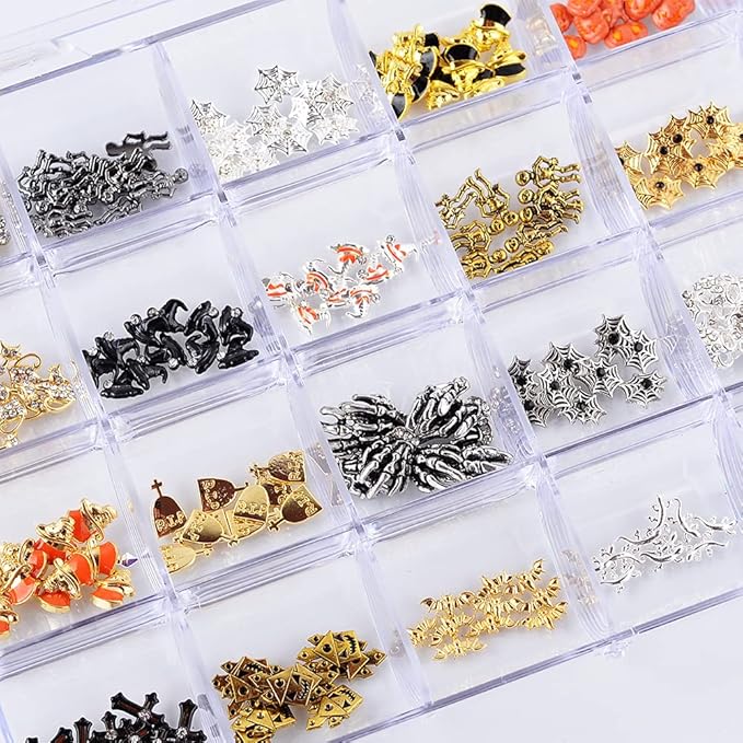 240Pcs Halloween Nail Crystal Rhinestones Kit, 3D Witch Pumpkin Bat Sequins for Acrylic Nails, Halloween Party Supplies Glitter Manicure DIY Crafts Decoration