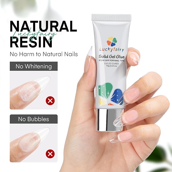Nail Glue Gel for Nail Tips, Super Strong Solid Gel Glue U V Cured Needed, 15ml Soak Off Soft Adhesive Bonding for Acrylic Nails, Nails Extension Fake Nails