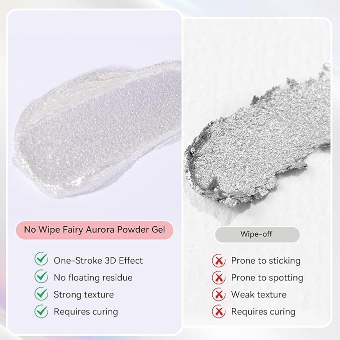 Makartt 3D Gel Nail Art: No Wipe UV Nail Gel, Neige Étoilée White Texture Gels for Nails Design, 5g Fairy Aurora Powder Gels, Glitter Mermaid 3D Nails Charms