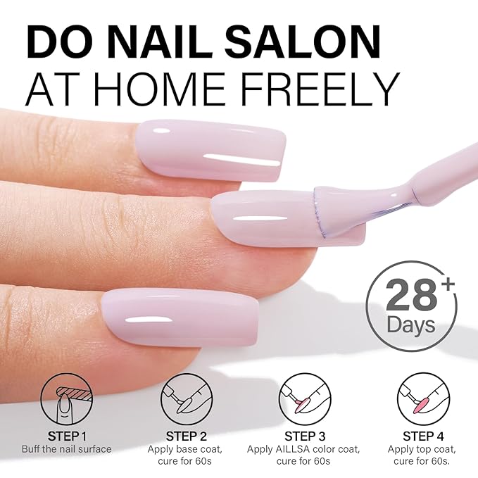 AILLSA Light Pink Nail Gel Polish Nude Baby Pink Gels Polish Color Fall Winter Mauve Jelly Nails Art Natural Nail Polish Soak Off U V Gel Nail Manicure at Home Holiday Gift For Women 0.51 Fl Oz