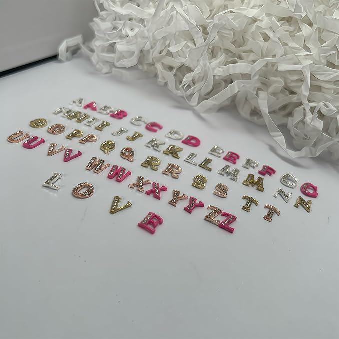 104 Pcs 3D Silver Gold Rose Gold Pink Nail Charms Letters Initial Charms for Nails Nail Letter Charms Alphabet Rhinestone Nail Charms for Nail Art Design Decoration DIY Craft