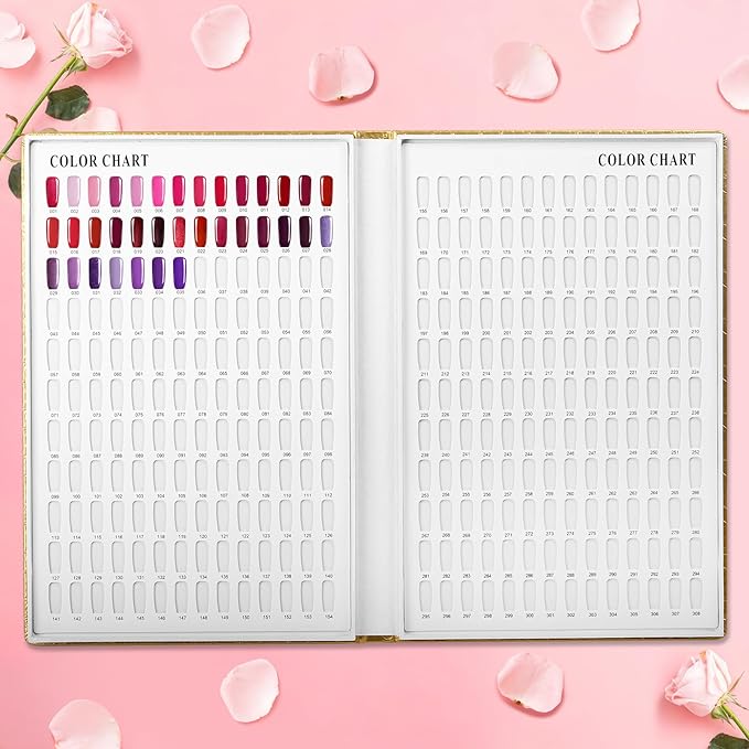 308 Colors Nail Swatches Book with 360 Nail Tips Professional Nail Color Chart Card Display Gel Polish Book Nail Painting Practice Design Board No Need Pasting, No Need Glue for Nail Salons