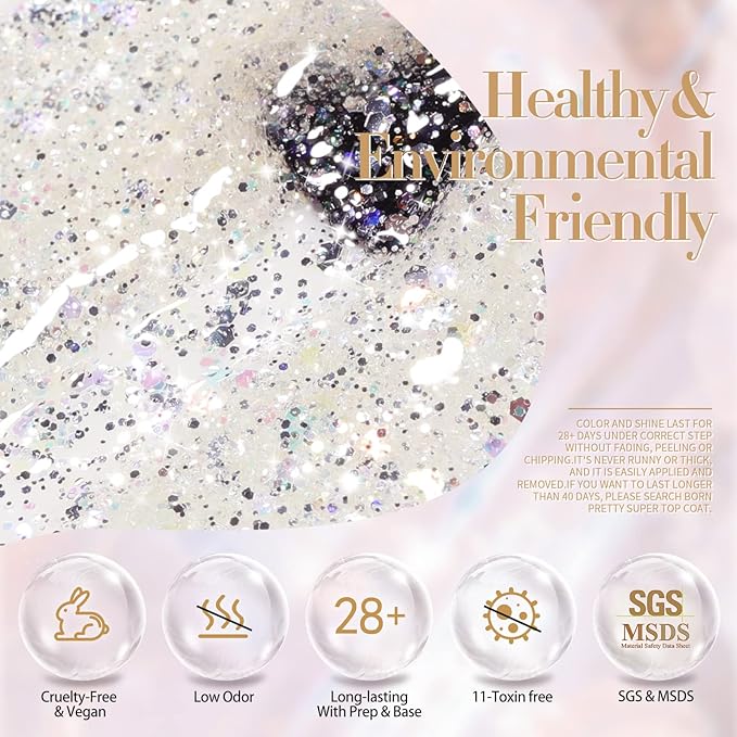 Born Pretty Glitter Sequins Gel Nail Polish Sparkly Shiny Pink Yellow Blue Green 6pcs 7ml Set Soak Off U V Nail Gel Nail Art Manicure Varnish Kit