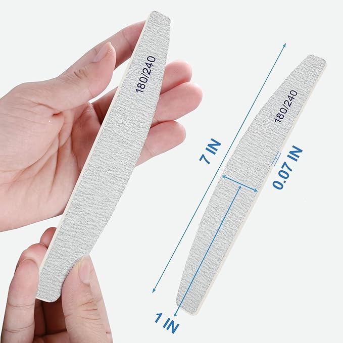 Nail Files (12 Pack), 180/240 Grit Wooden Emery Board Nail File Double Sided Wood Emory Fingernail Files for Natural Nails Professional Reusable Manicure Pedicure Curved