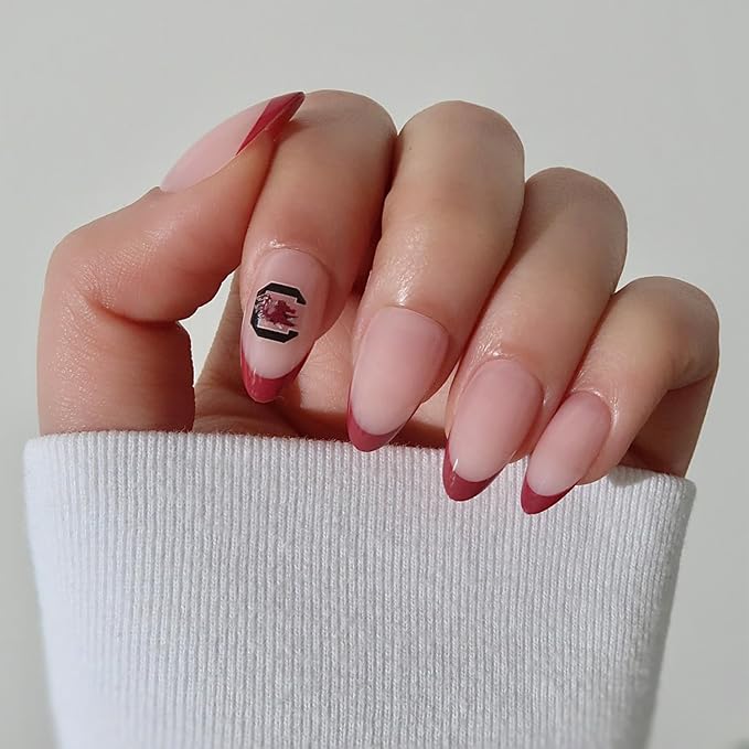Glamnetic x Fanatics Press On Nails - South Carolina Gamecocks | Short Almond Fake Nails, Collegiate Garnet Red French Tips, College Nails, Salon-Quality | 15 Sizes - 30 Nail Kit with Glue