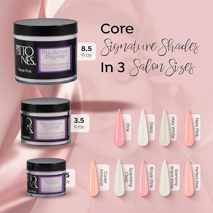 Tones Pro Acrylic Nail Powder, Royal Pink (Soft, Creamy Pastel Pink), (1.5 Fl Oz) - Long-Lasting & Non-Yellowing Polymer for Salon Quality Nail Extensions & 3D Art