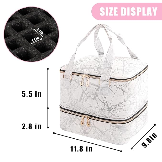 Nail Polish Organizer Bag Double Layers Nail Polish Storage Case Holds 42 Bottles & 1 Nail Lamp Gel Carrying Case Bag Manicure Supplies Organizers (Marbling)