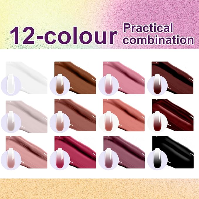 Gradient Painting Gel Set, 12 Colors Ombre Gel Nail Polish with 6 Aurora Multi-Purpose Brushes for Ombre Nails Aura Nails French Manicure Soak Off UV H Everyday Lives