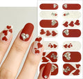Valentines Day Gel Nail Stickers for Nail Art Red Heart Gel Nail Polish Strips Romantic Love with Rhinestones Glitter Design Cute Holiday Stickers Full Wrap Gel Nail Strips Sticker for Manicure Salon