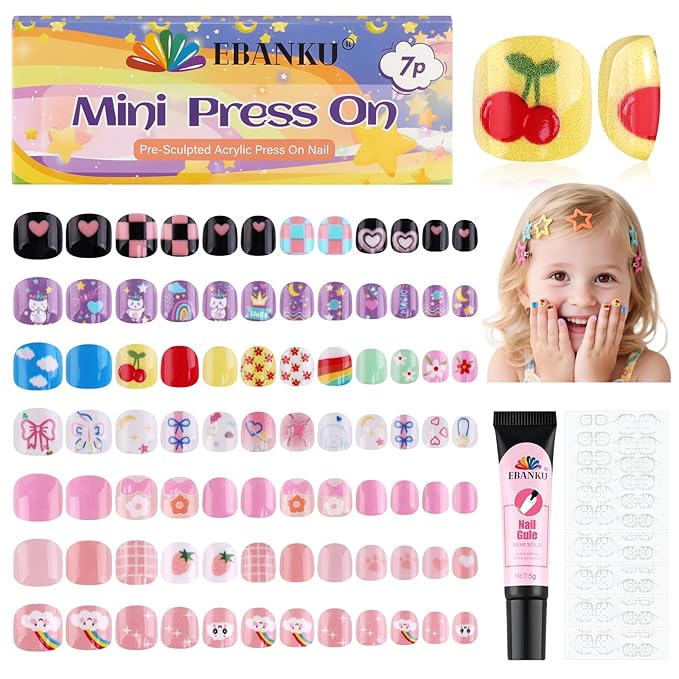 168Pcs Press On Nails Short - EBANKU Cute Acrylic Press On Nails, Almond Glue On Nails with Nail Glue, Fit Perfectly & Natural Stick On Nails in 12 Sizes
