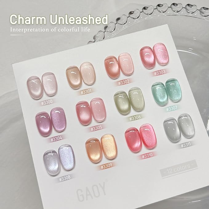 GAOY Green Glassy Cat Eye Gel Nail Polish, 16ml Glitter Holographic Nail Polish with Magnet, Reflective Translucent UV Gel, 3306 Dewy Moss