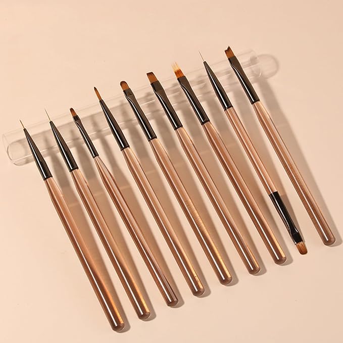 Nail Art Brushes, Nail Brushes for Nail Art Brush Acrylic Set Design Tools Brown (9Pcs)