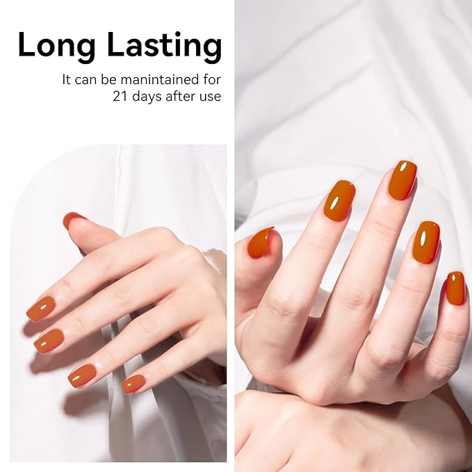 MEGIOR Fall Pumpkin Gel Nail Polish 0.5 Fl Oz Burnt Orange Soak Off UV LED Lamp Light Cure Gel Polish Kit for Salon and Nail Art Starter Manicure DIY at Home