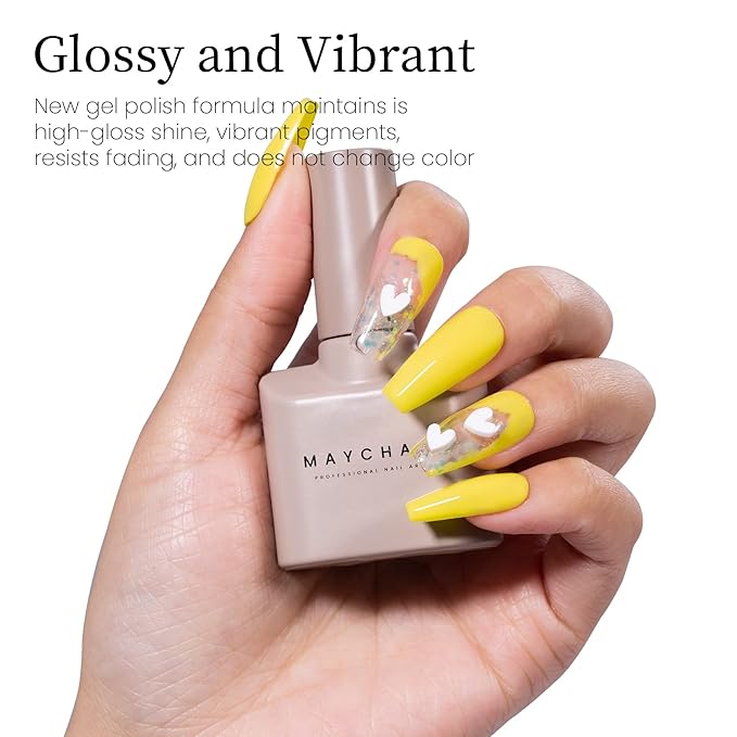 MAYCHAO 15ML Yellow Gel Nail Polish 1Pc Lemon Yellow Gel Polish Soak Off UV LED Nail Polish Nail Art Starter Manicure Salon DIY at Home, 0.5 OZ