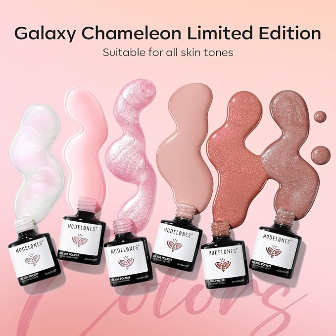 modelones Gel Nail Polish Set 6 Colors Nude Pink Glitter Gel Nail Polish Neutral Pearl White Pink Shimmer Skin Tone Soak Off LED Bubble Bath Collection Nail Art DIY Salon All Seasons Gift For Women
