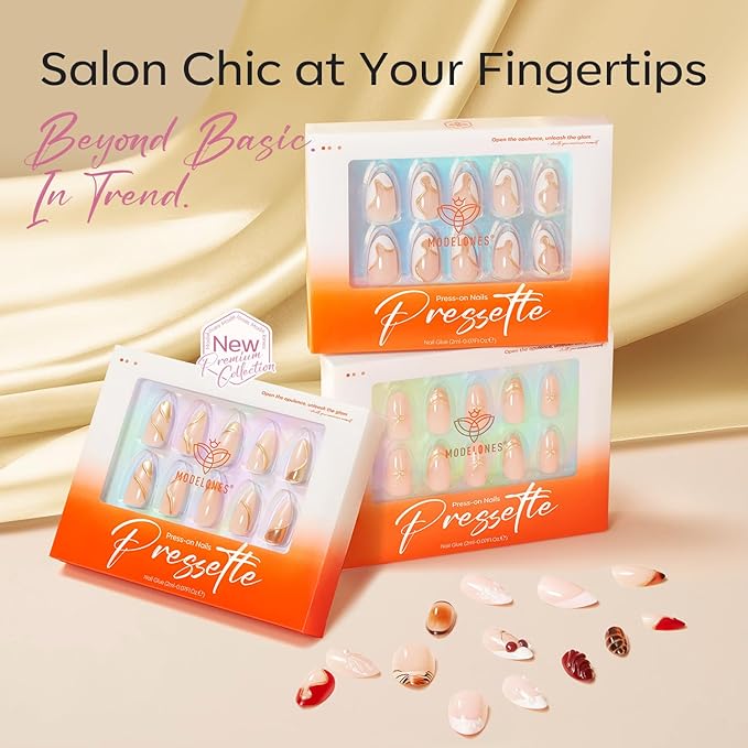 Modelones French Tip Press on Nails Almond, Short Almond Fake Nails, Semi-Transparent Soft Nail Kit with Nail Glue Adhesive Tabs Nail File, Spring Nails Press Ons 30Pcs 15 Sizes, Pink Flower