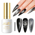 Imtiti Cat Eye Gel Nail Polish, 15ML Black Holographic Glitter Cat Eye Magnetic Gel Polish with Magnet UV LED Crystal Galaxy Sparkly Home DIY Manicure Nail Salon Kit