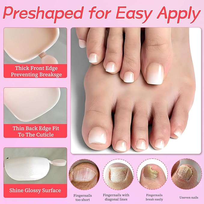 120PC Ombre Press on Toenails for Women Fake Toe nail Press ons Acrylic Toe Press on Nails Set, Ombre Press on Toe Nails Press on Fake Toenails Press ons Acrylic Toe Nail Tips Kit&Glue Tab-I