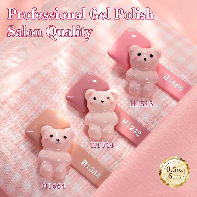 Double Rhythm 6 Pcs Hema Free Gel Polish Set 0.50 OZ Same Color Same Bottle Soak Off Neutral Natural Milky Gel Polish Kit Nail Art Manicure Salon DIY at Home (Nude Pink Beige-H6-1)